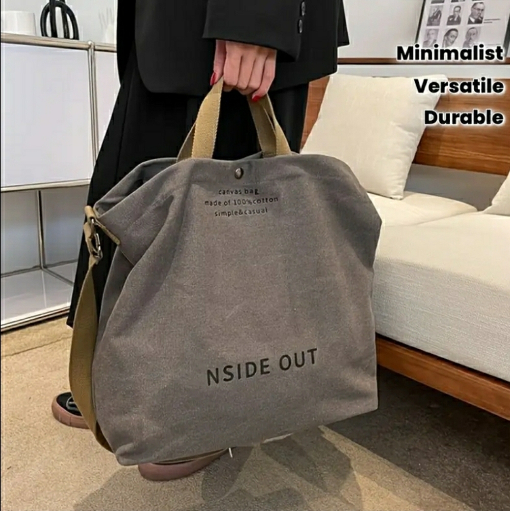 ' INSIDE OUT ' Retro Gray & Khaki Canvas Bag - NWT!
